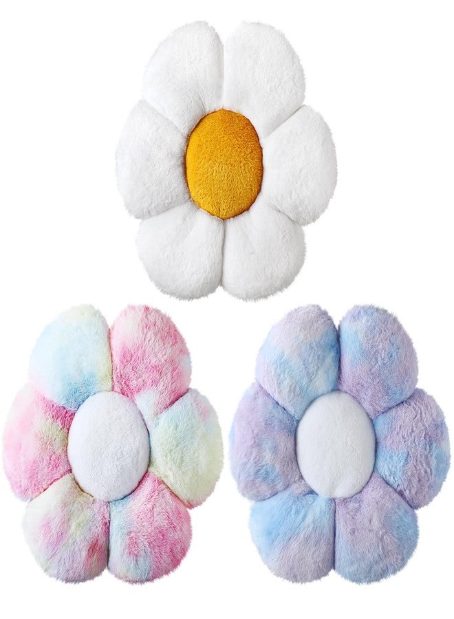 Sratte 3 Pcs Flower Pillows Flower Shaped Throw Pillows Cute Daisy Plush Pillow Decorative Floor Pillow Seat Cushion for Bedroom Home Sofa Chair Couch Decor(Dazzling Color,White,16") - Image 1
